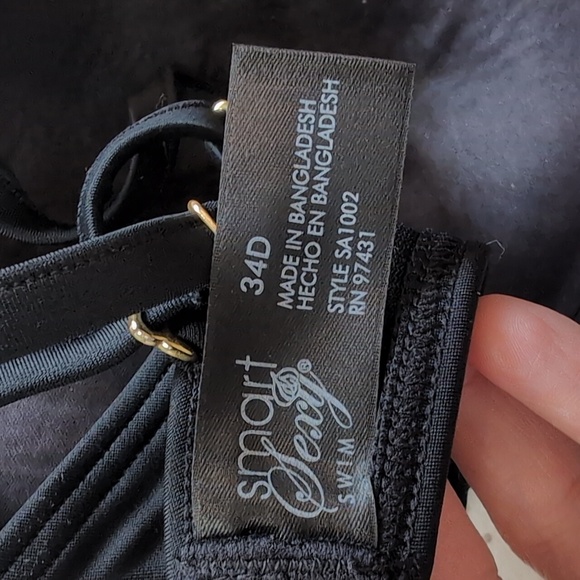 Smart & Sexy Push Up Convertible Bikini Top 34D Black - Picture 4 of 5